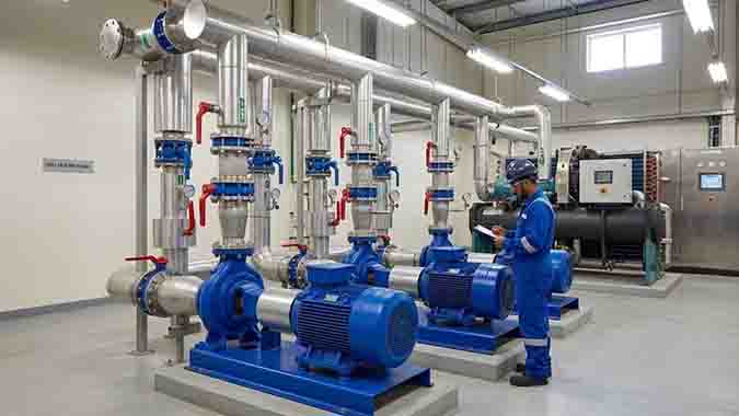 Industrial centrifugal pump system with pipelines and valves
